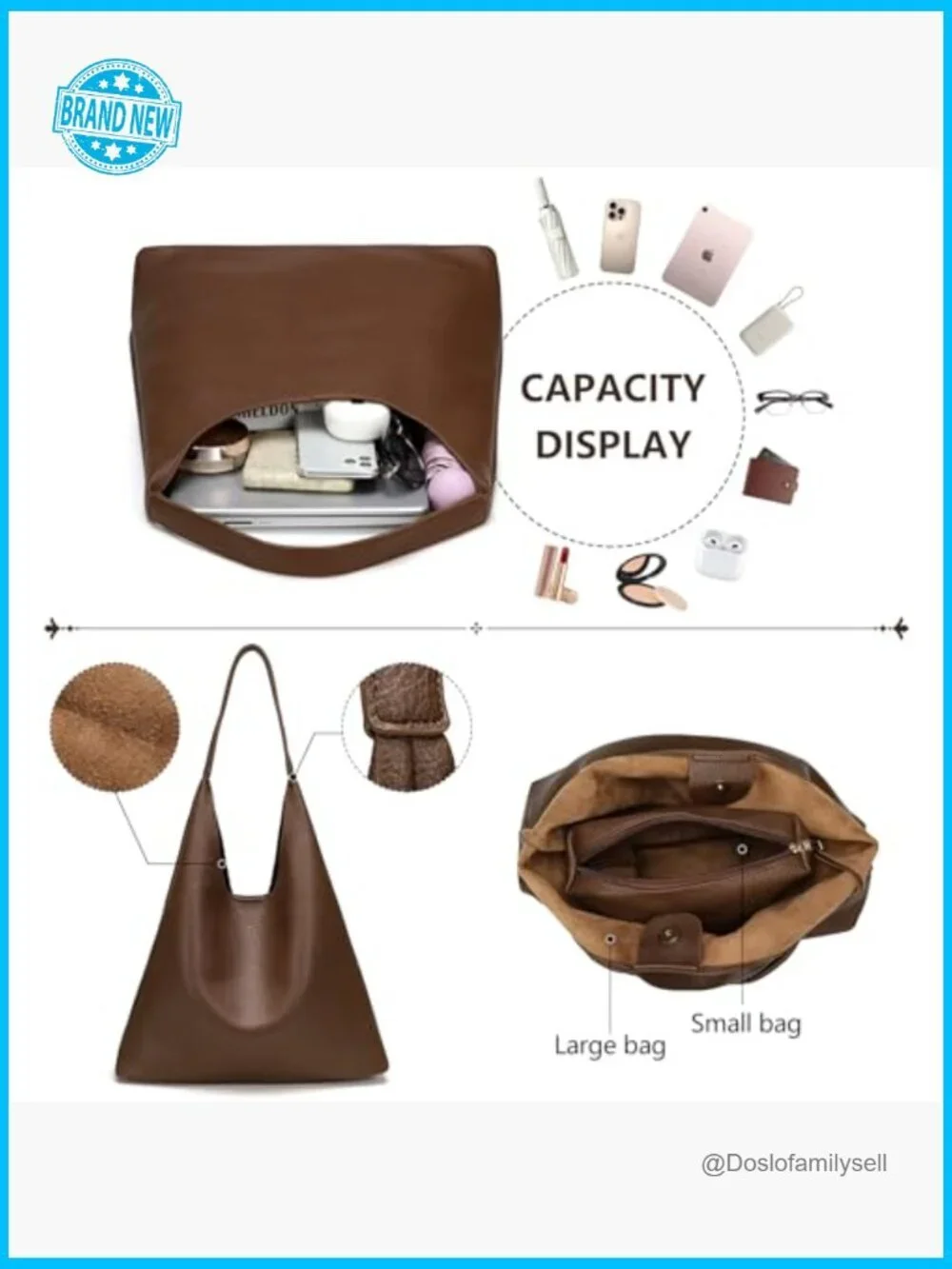 Slouchy Hobo Handbag Soft Faux Leather Shoulder Tote Purse with Cosmetic Bag